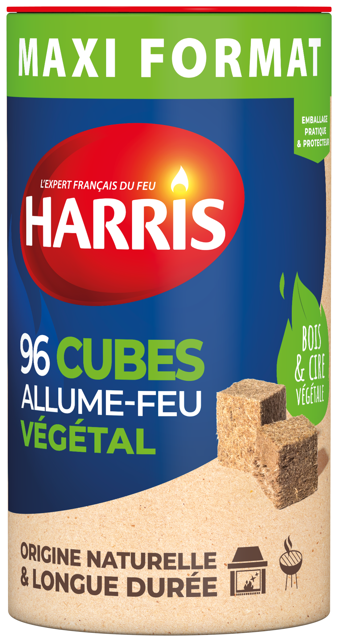 Cylindre 96 cubes allume-feu – 100% végétal, bois FSC®